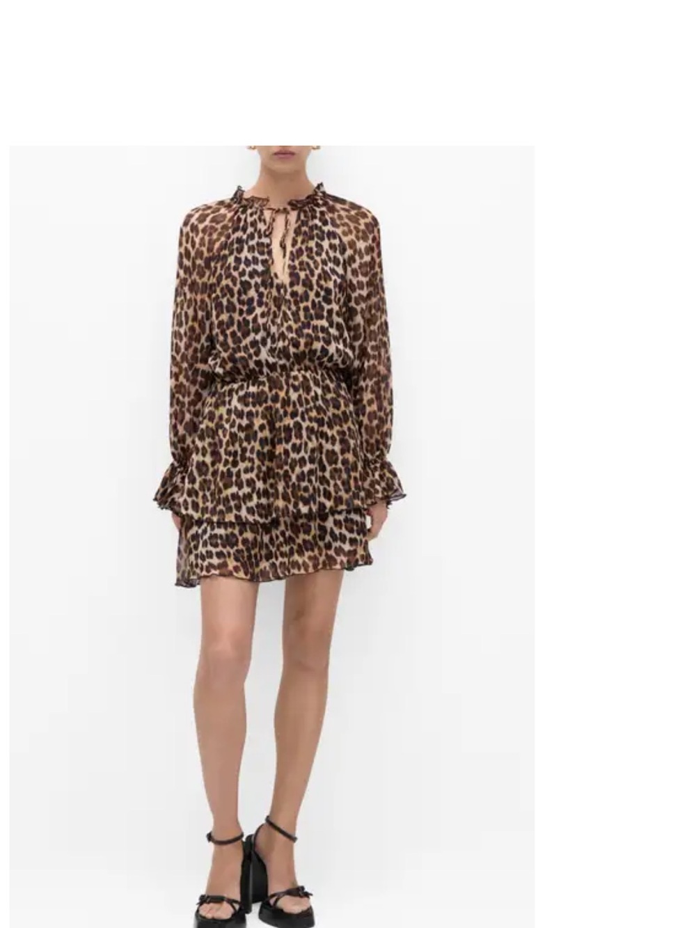 Mango Leopard Print Long-Sleeve Ruffle Dress